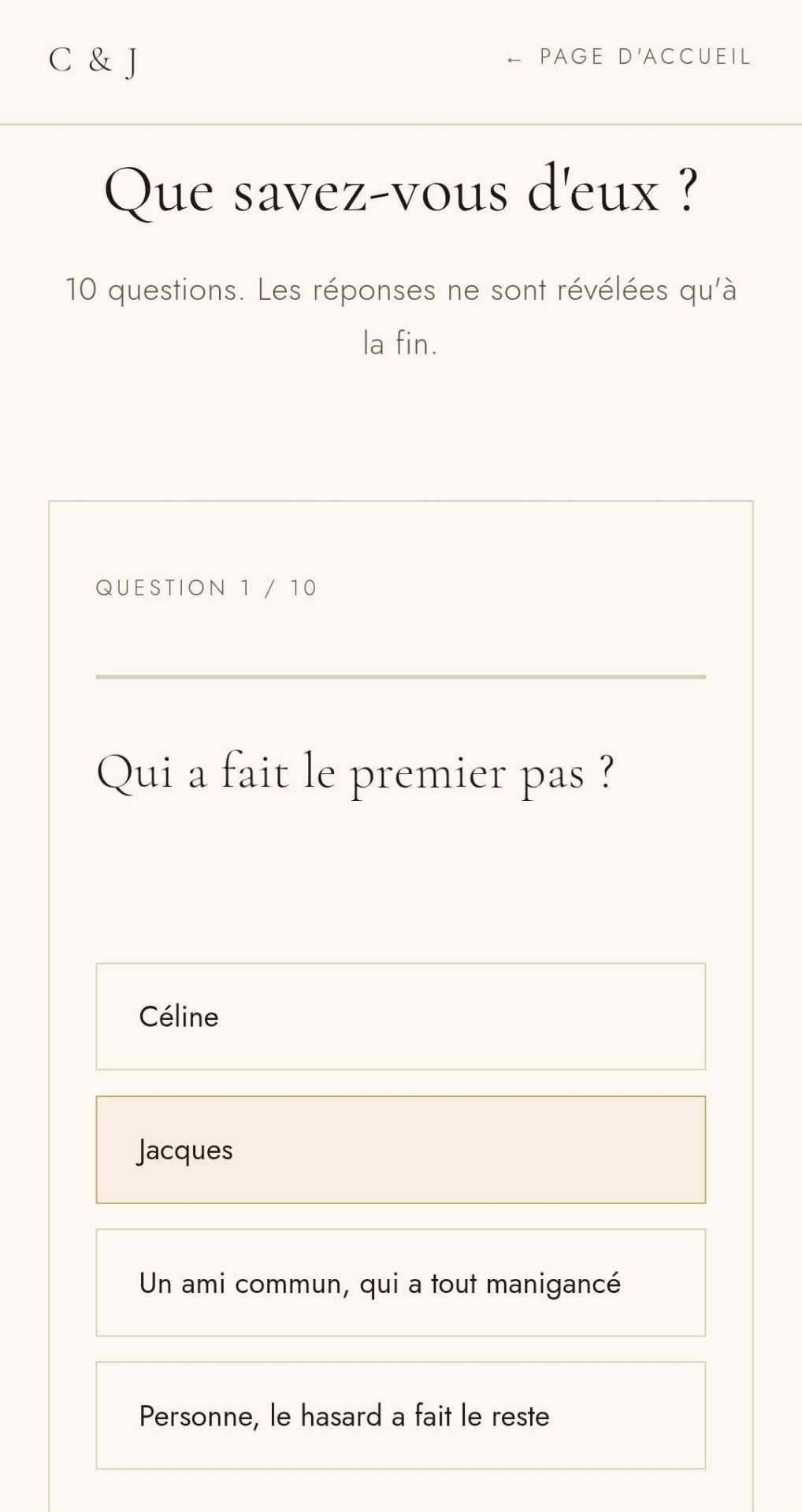 Quiz interactif des mariés