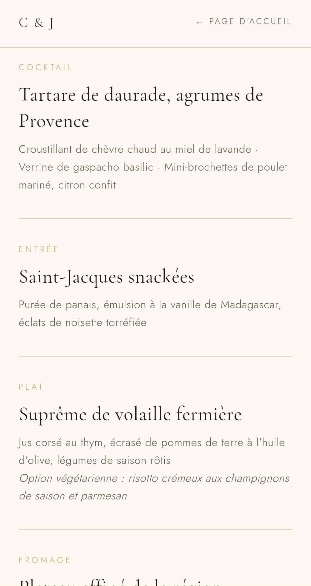 Menu — Céline & Jacques