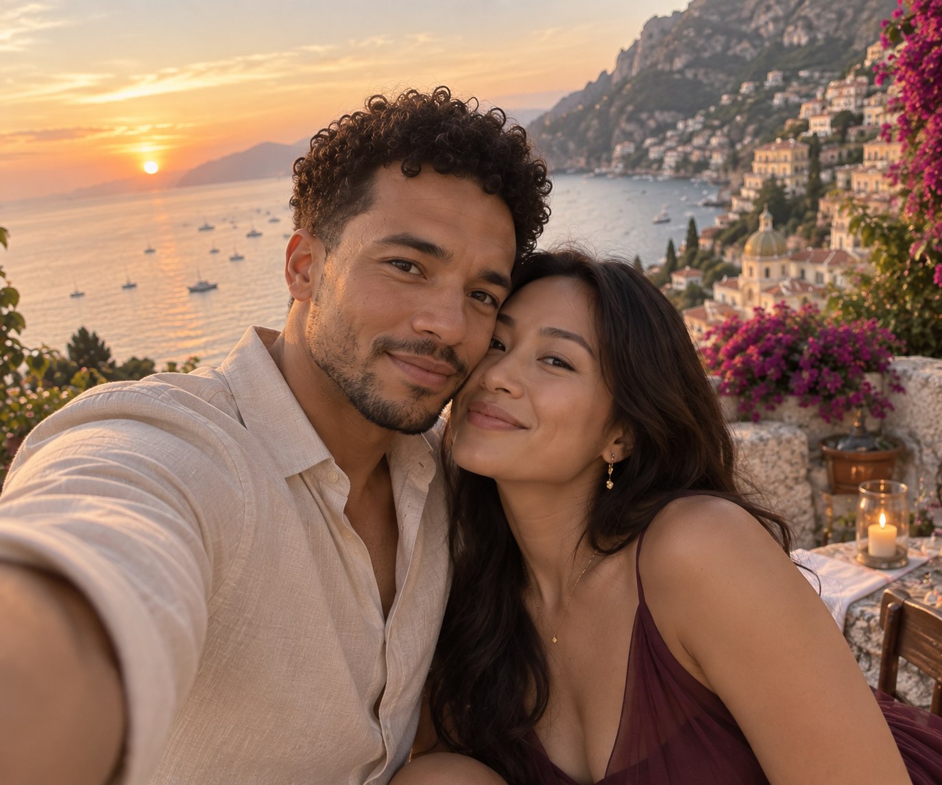 Magali et Jonathan, selfie au coucher du soleil